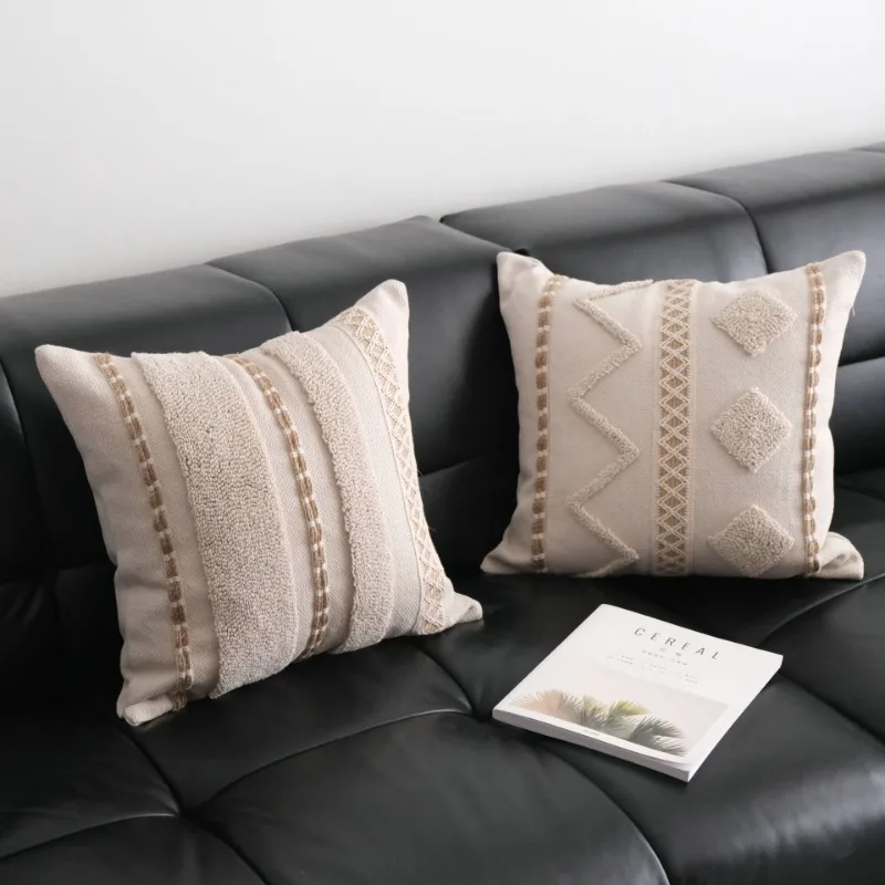 Wabi-sabi Style Velvet Ins Pillowcase Living Room Sofa Cushion  Cover Woven Embroidery Cushion Cover Sample House Pillow Case