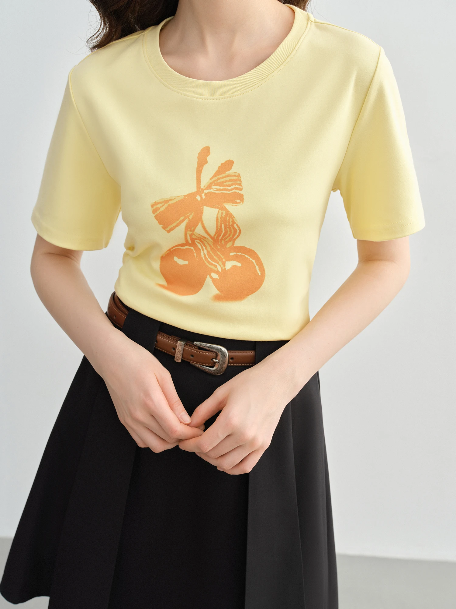 DUSHU Camiseta Lyocell refrescante y antibacteriana de talla grande con diseño que mejora los hombros Top adelgazante y estampado para 25DS82301