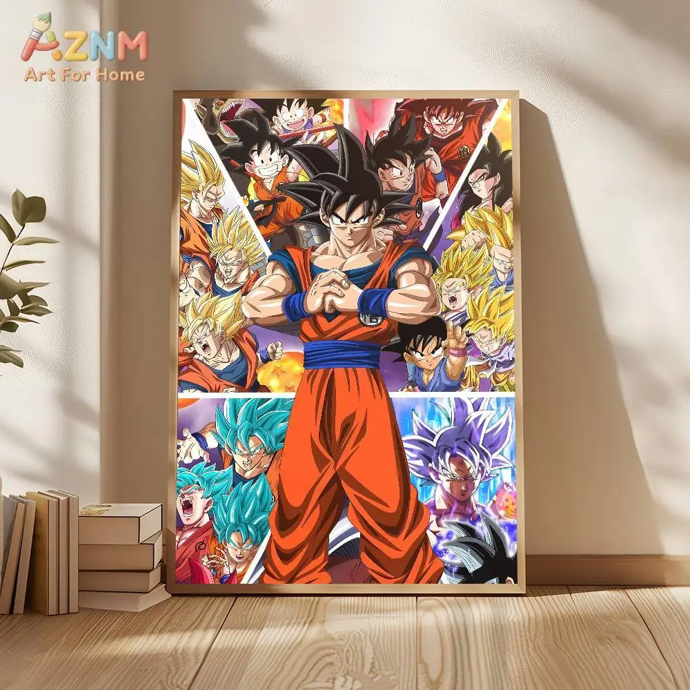 AZNM Dragon Ball Canvas Poster Son Goku All Forms Anime Wall Art Print Home Living Room Aesthetic Decor