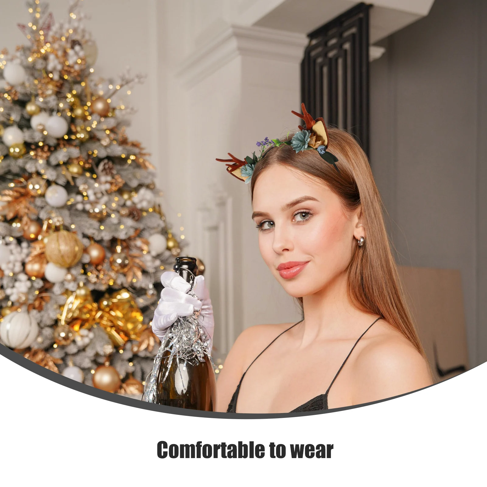 

Elk Antler Hair Hoop Reindeer Headband for Women Girls Christmas Party Floral Headdress Lightweight Safe Fits Firmly Child Size