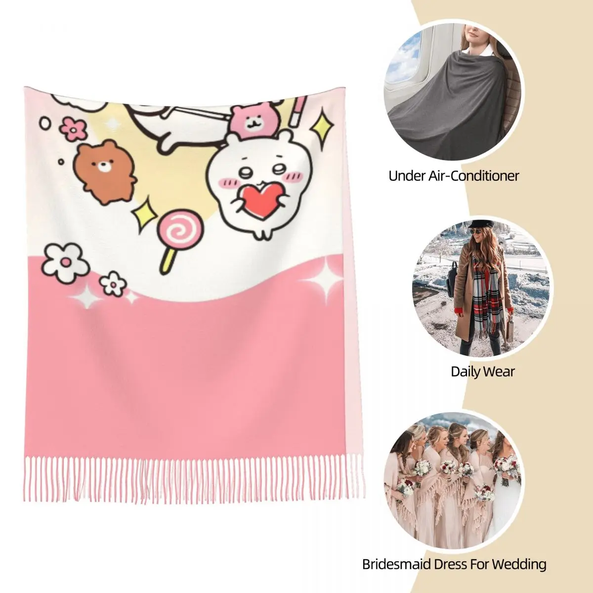 Cute Chiikawa Cartoon Japan Scarf for Womens Fall Winter Pashmina Shawls and Wrap Usagi Hachiware Large Shawl Scarf Lightweight