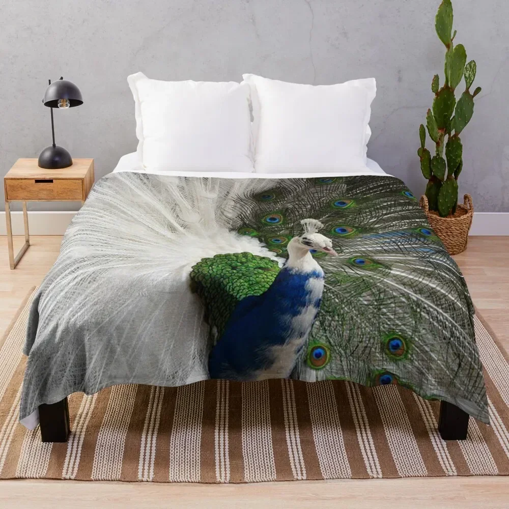 

White Blue Peacock Throw Blanket funny gift Hair Blankets