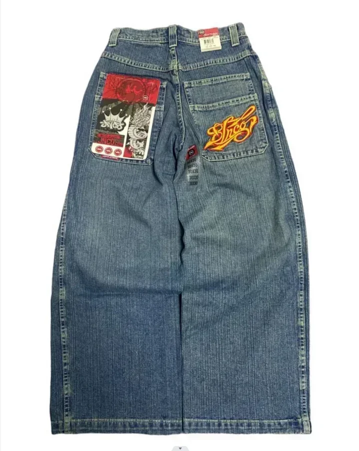 

Jeans New Y2K Harajuku Hip Hop Letter Embroidered Vintage Baggy Jeans Denim Pants Mens Womens Goth High Waist Wide Trousers