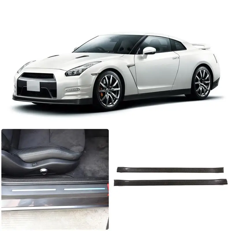 Car Accessories Real Carbon Fiber Car Door Sill Trim Sticker Scuff Plate Threshold Protector Cover For Nissan GTR R35 2008-2016