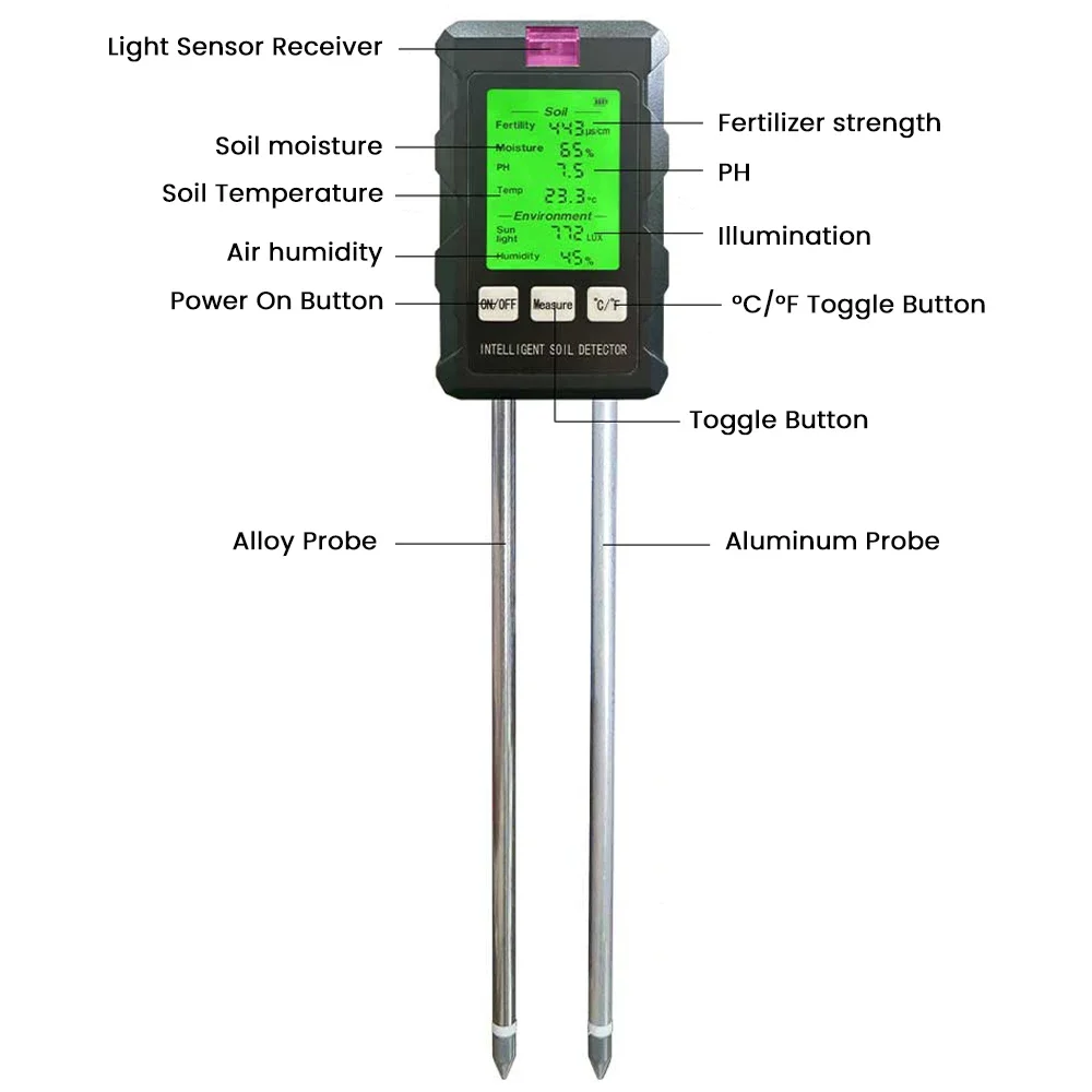 Soil Temperature and Humiditys Fertilizer Force Detector Air Humidity Sensor PH Acidity Multi-Functional Illuminance Transmitter