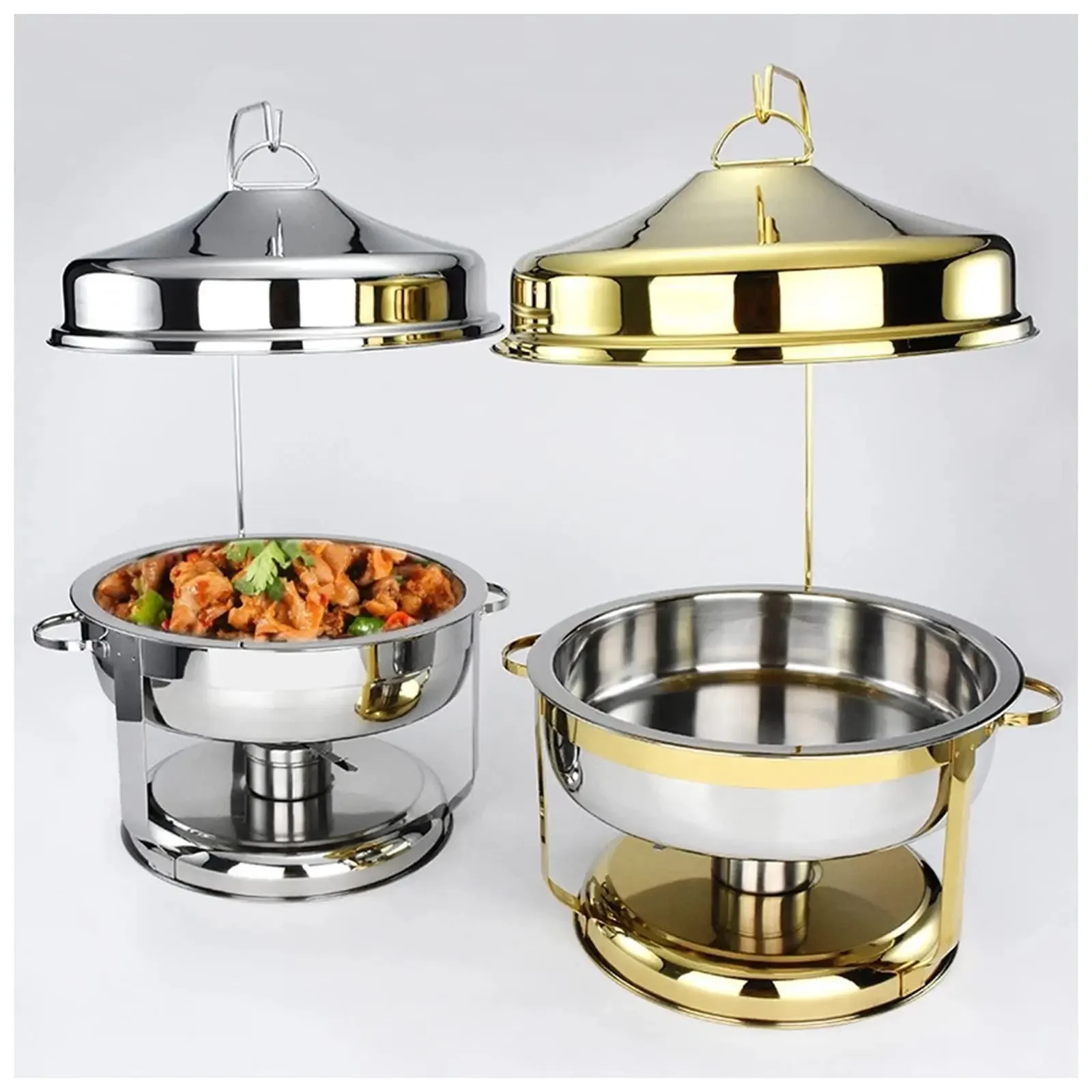 Arabic Market  8 Liters High Capacity Dome Stainless Steel Chafing Dish With Lid Holder Buffet Food Warmer With Hanging