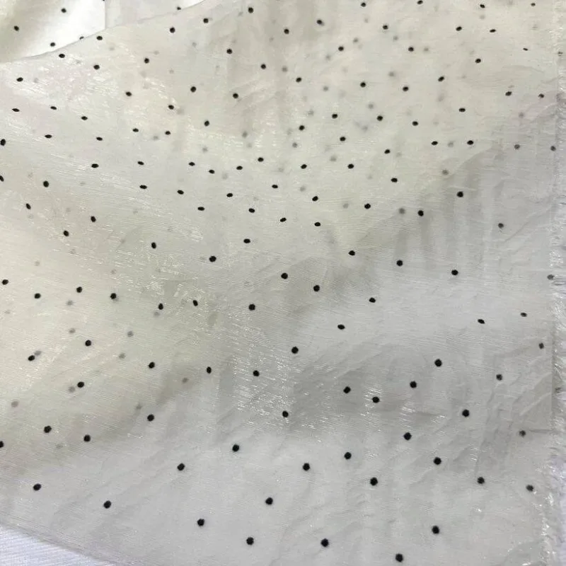 

Chemical Fiber Fabric Beige Quilted Black Dot Flocked Jacquard Lightweight Soft Spring Summer Top Skirt Fabrics for Sewing