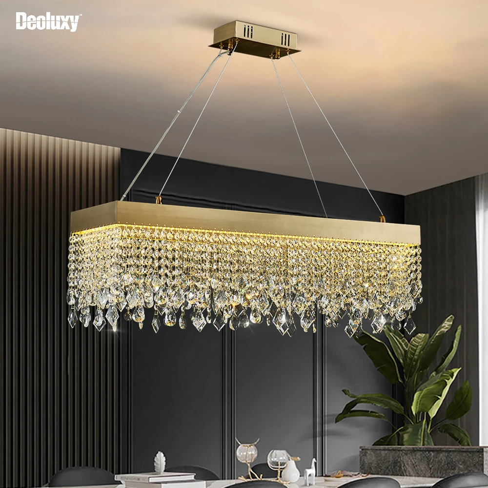 

DEOLUXY modern led chandelier for dining room rectangle/oval gold crystal lamp luxury kitchen island hanging cristal lustre