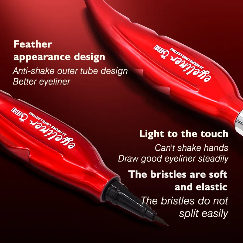 Feather Black Eyeliner Wasserdichter Stempel Weißer Flüssigstift Dauerhafte Schönheit Augen-Make-up für Frauen Weibliche Kosmetik Extrem fein