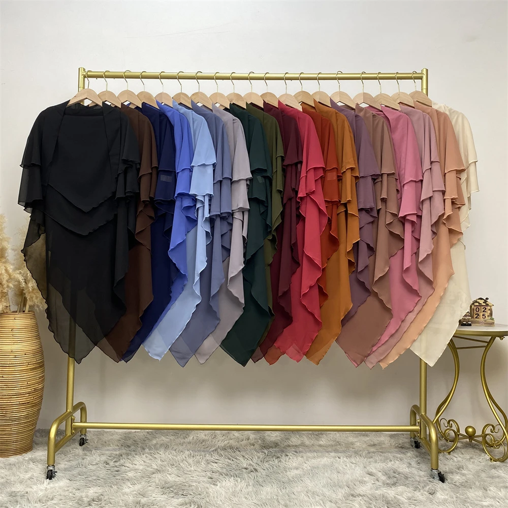 Khimar Two Layer Chiffon Double Layers High Quality Muslim Modest Fashion Prayer Long Hijab Wholesale Islamic Clothing Ramadan