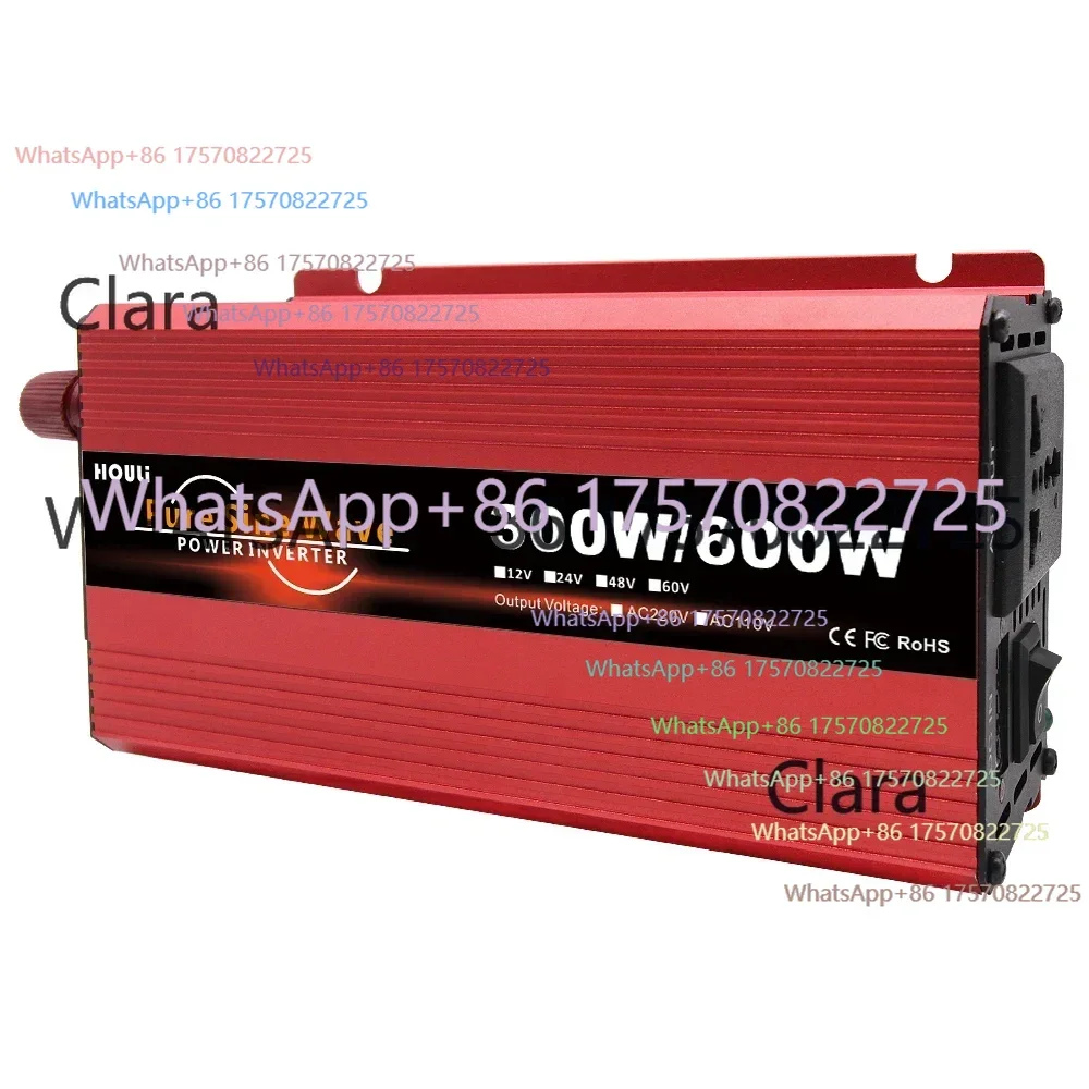 Inversor de corriente para coche HOULI de 300W, inversor de 12V a 220V, inversor solar de 600W, generador de energía de onda sinusoidal pura.