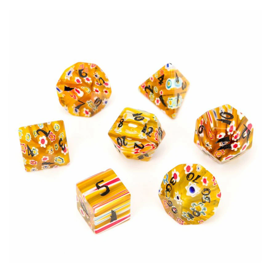 Spot Goods Yellow Glaze Polyhedral DND RPG Dice Semi-precious Stones Ornaments Jewelry Support Custom Font Symbol Pattern Logo