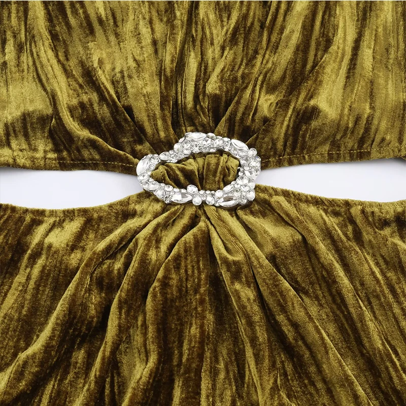 فساتين نسائية طويلة أنيقة مرصعة بمجوهرات أنيقة للنساء 2025 موضة جديدة مقصوصة فستان ميدي مثير للسيدات فساتين الحفلات المسائية ﻿