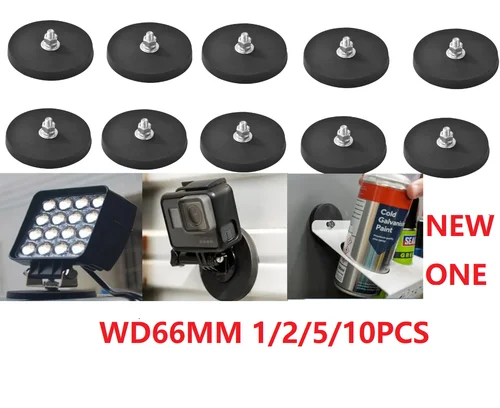 Imagen 1 del producto WD66 M8 1/2/5/10 imanes recubiertos de goma, base magnética de neodimio con pernos y tuercas roscados, base de montaje con revestimiento de caucho negro