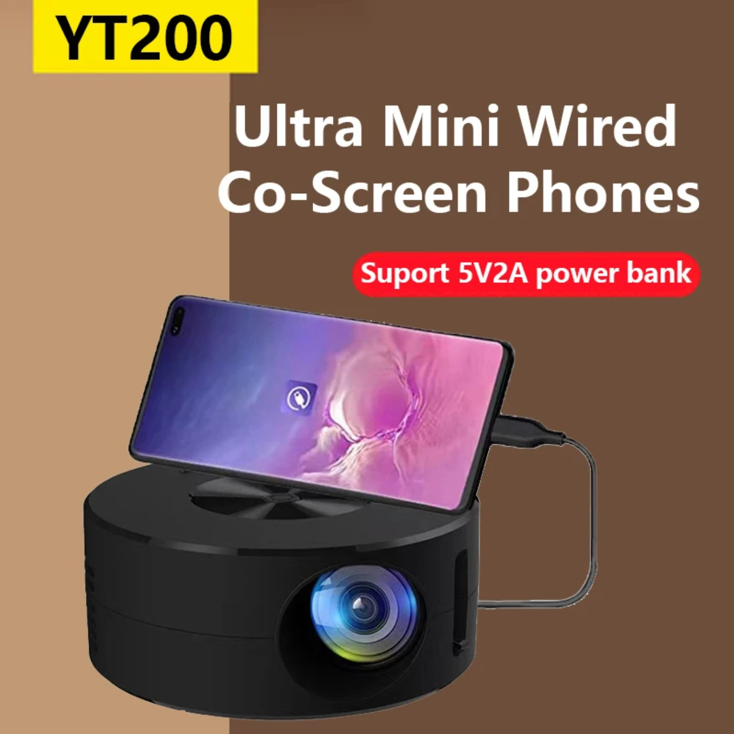 YT200  Projector Low Noise LCD Mini Portable Children's Wireless Mobile Phone Same  Projection