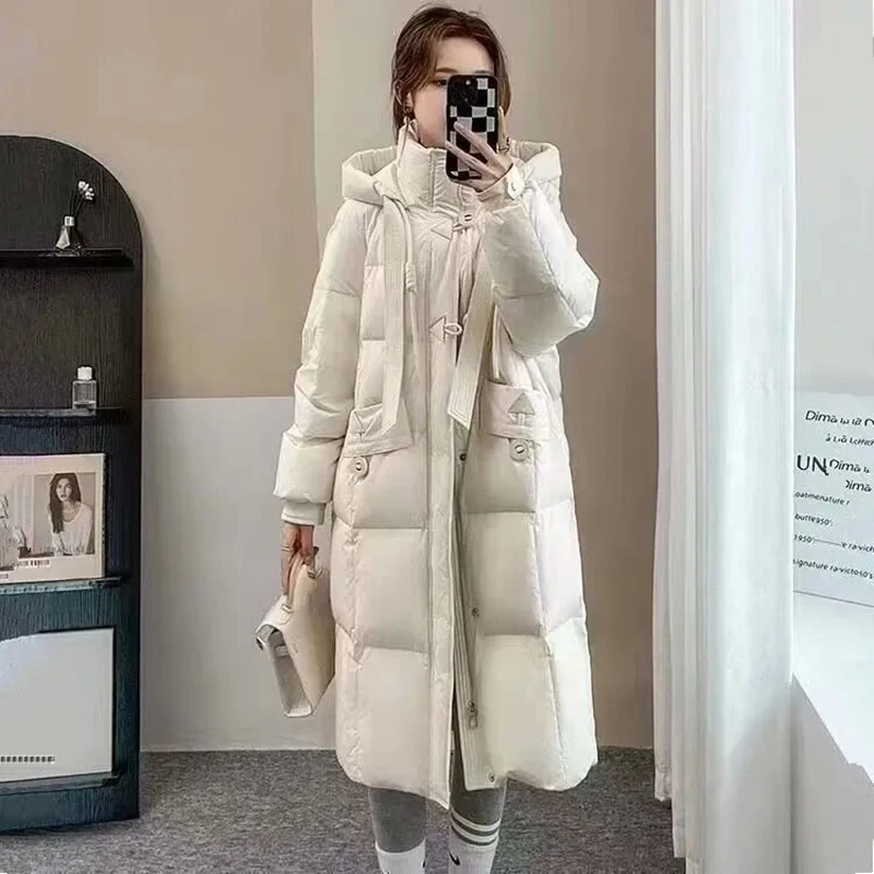 Winter Hooded Down Jacket for Women Waterproof Parka Thicken Warm Long White Duck Parkas Fashion Light High-end Down Jackets