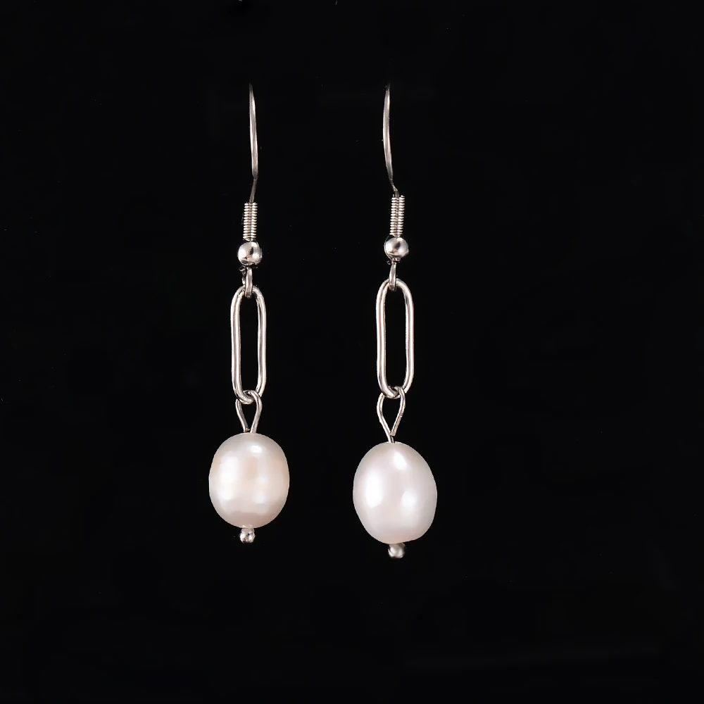 Trendige unregelmäßige Naturperlen-Ohrstecker aus Edelstahl für Damen, Piercing-Schmuck für Frauen, Dropshipping – Detail 9