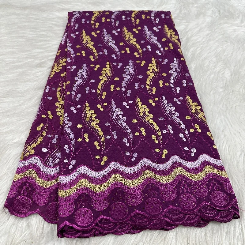 

5-ярдовая швейцарская кружевная ткань с тяжелой вышивкой бисером, африканская 100% хлопчатобумажная ткань, швейцарская вуаль, популярный стиль Дубая 18L170901