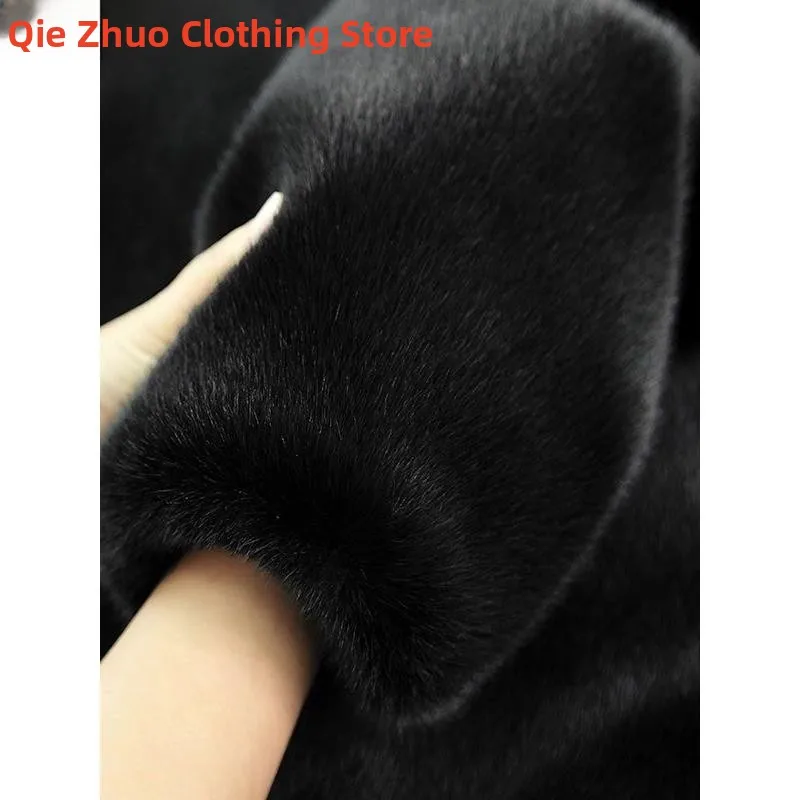 

Winter 2024 Men's Hooded Velvet Faux Fur Coat Faion Urban Sle Loose Fit Zipper Closure Color Sea Brand
