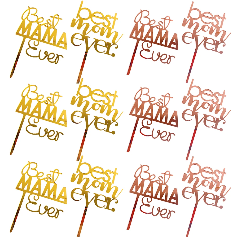 

20pcs Crown Heart Acrylic Cake Decorations Best Mom 's Day Cupcake Topper Picks Rose Colors Cake Decorating