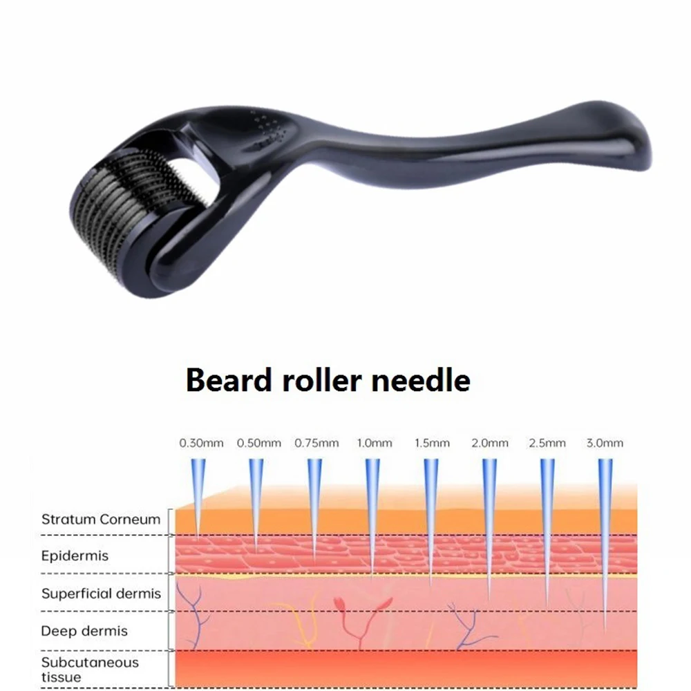 540 Derma Roller for Beard Titanium Hair Regrowth Skincare Dermoroller Anti-Hair Loss Micro Needle Microneedling Roller Black