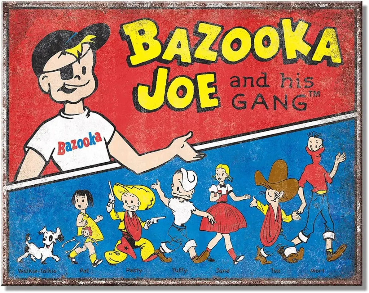 لافتة قصدير من Desperate Enterprises Bazooka Gang - ديكور حائط معدني عتيق للحنين مصنوع في الولايات المتحدة الأمريكية #1