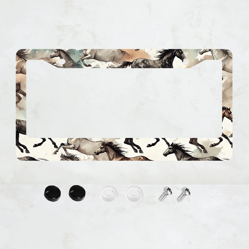 

1PC Watercolor Painting Horses License Plate Frame Animal Aluminum License Plate Frame - US Standard Size, Decorative Car