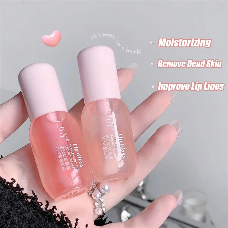 Moisturizing Crystal Jelly Lip Oil Clear Plumping Lips Coat for Lipstick Hydrating Lipgloss Tinted Lip Care Serum Fruit Lip Balm