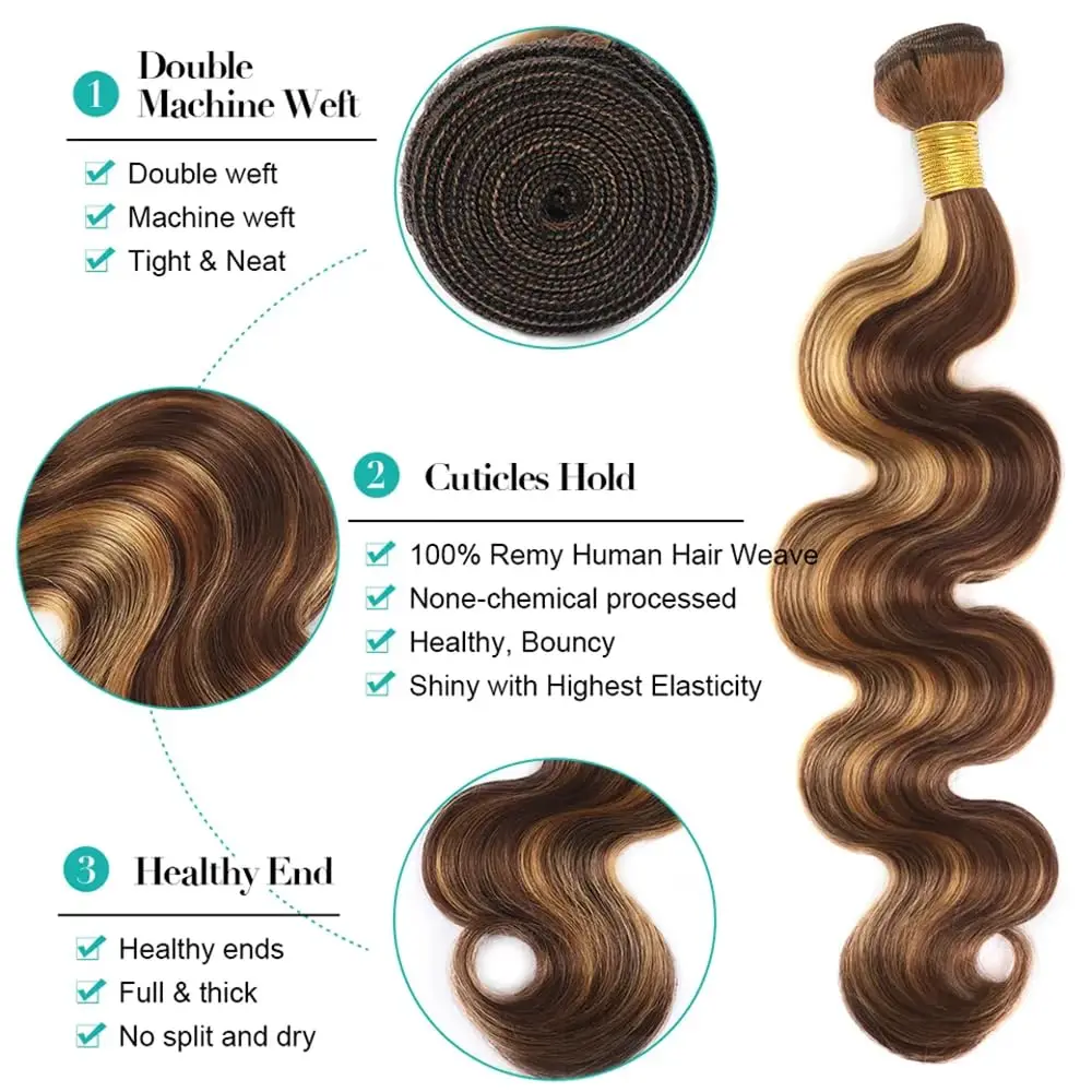 Honey Blonde Body Wave Bundles Human Hair P4/27 Human Hair Bundles Blonde Brown and Black Human Hair