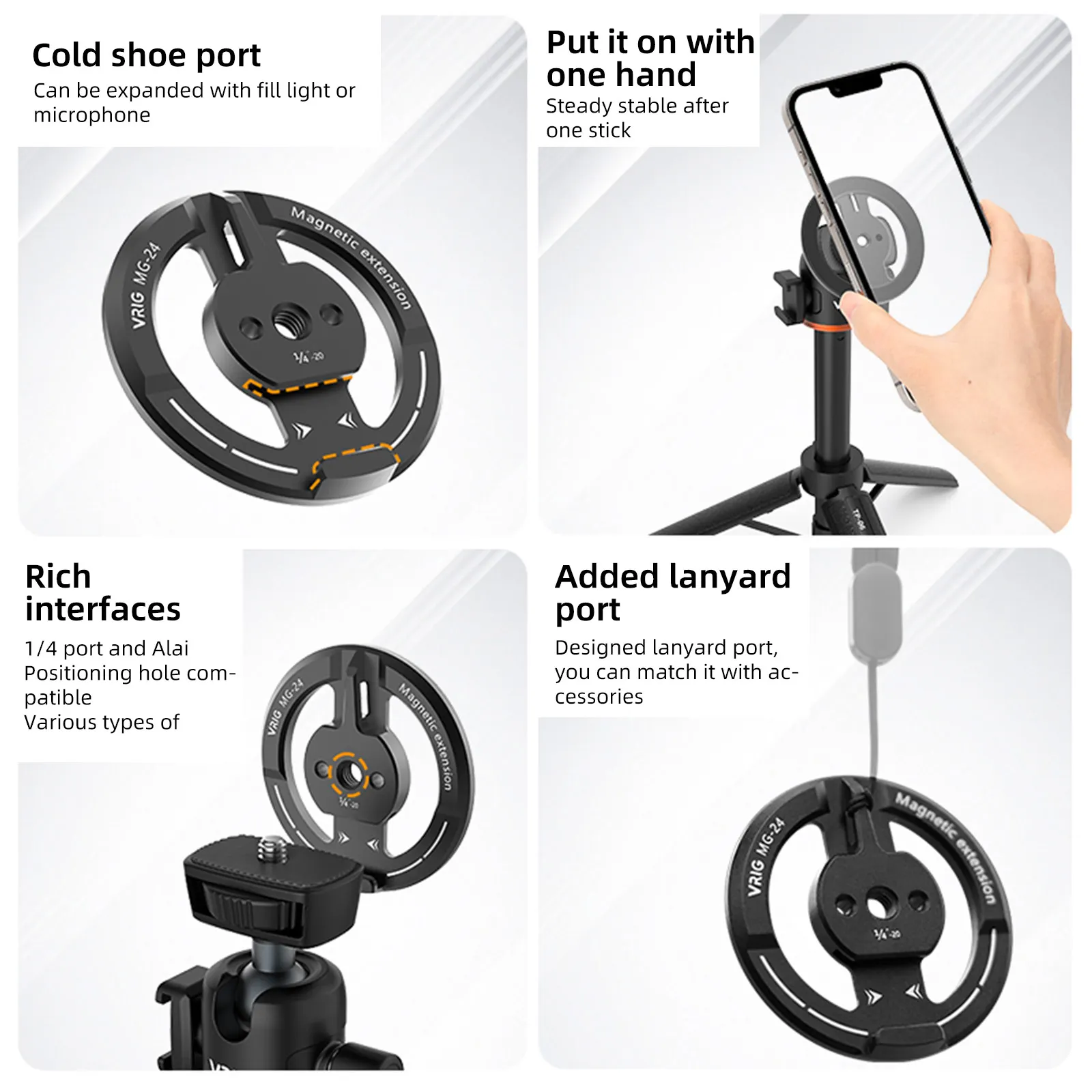 for Magsafe Magnetic Phone Tripod Mount Adapter with Cold Shoe W/ Adhesive Magnetic Ring 1/4” Screw Hole for Ball Head/Tripod