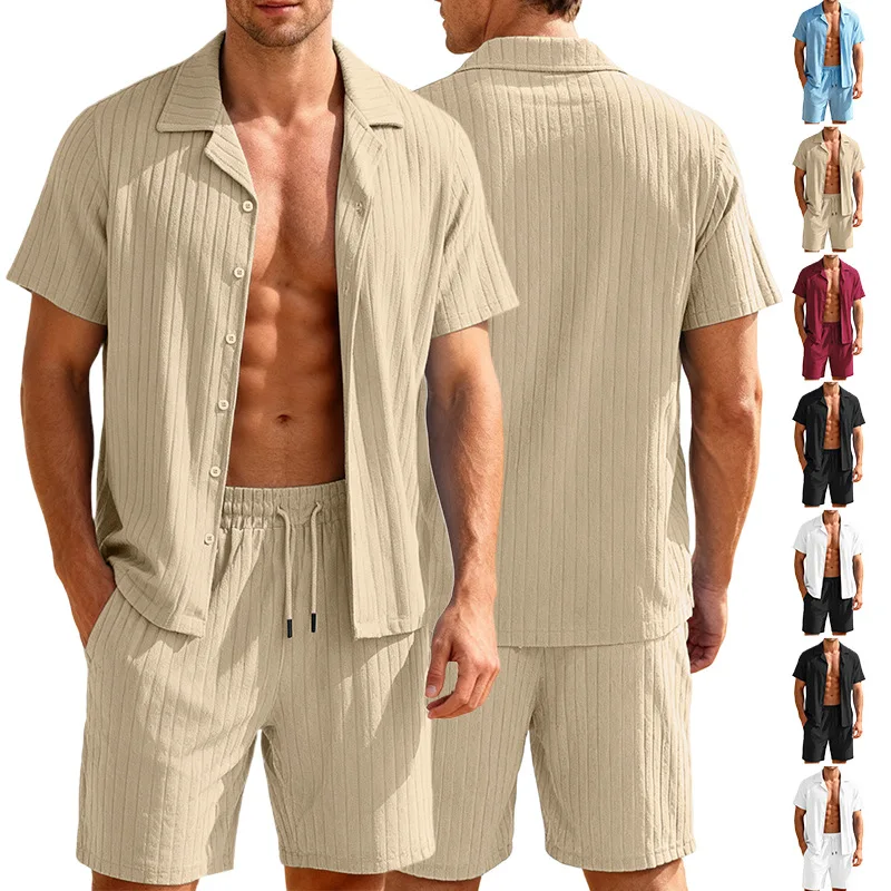 

Men's Summer Casual Button-Down Shirt Short-Sleeved Vacation Beach Pants Set Commute Wear Comfortable Lightweight Clothing
