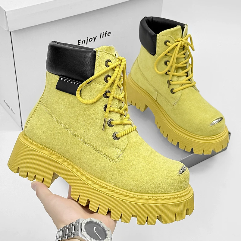 

Classic Design Men's Motorcycle Boots Comfort Suede Leather Boots Man Ankle Boots Outdoor Height Increasing Work Boots for Men