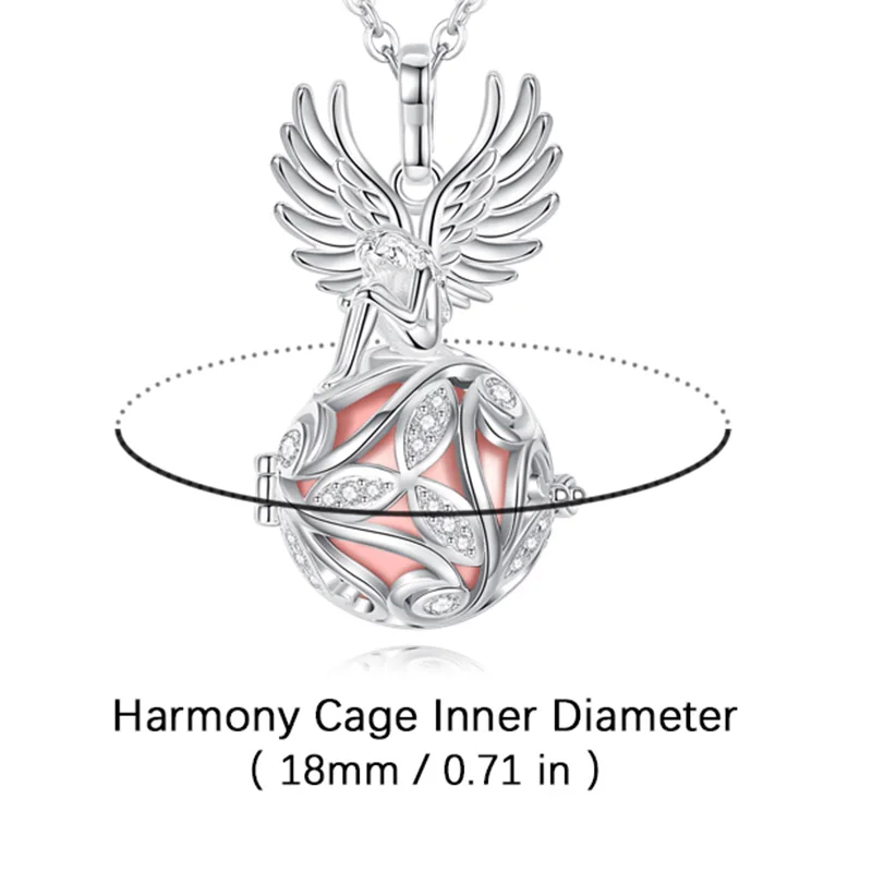 Eudora 18mm Harmony Ball Angel Wing Cage Necklace Angel Caller Bola inlay Zircon Pendant Fashion Jewelry Party Gift for Women