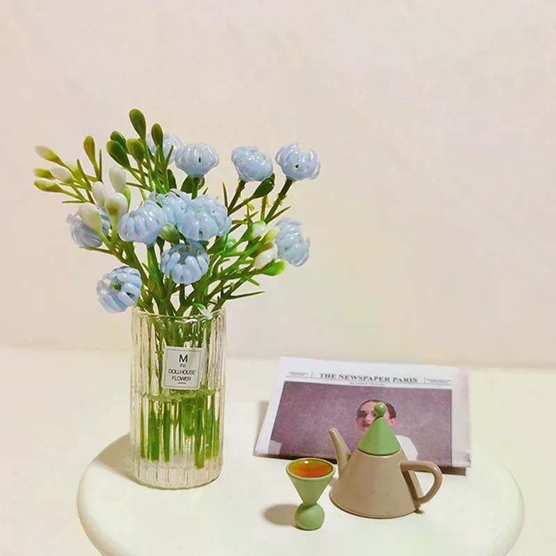 Ramo en miniatura para casa de muñecas 1:12, plantas en macetas, mesa de flores, modelo de bonsái verde para decoración de casa de muñecas, juguetes para juego de imitación para niños