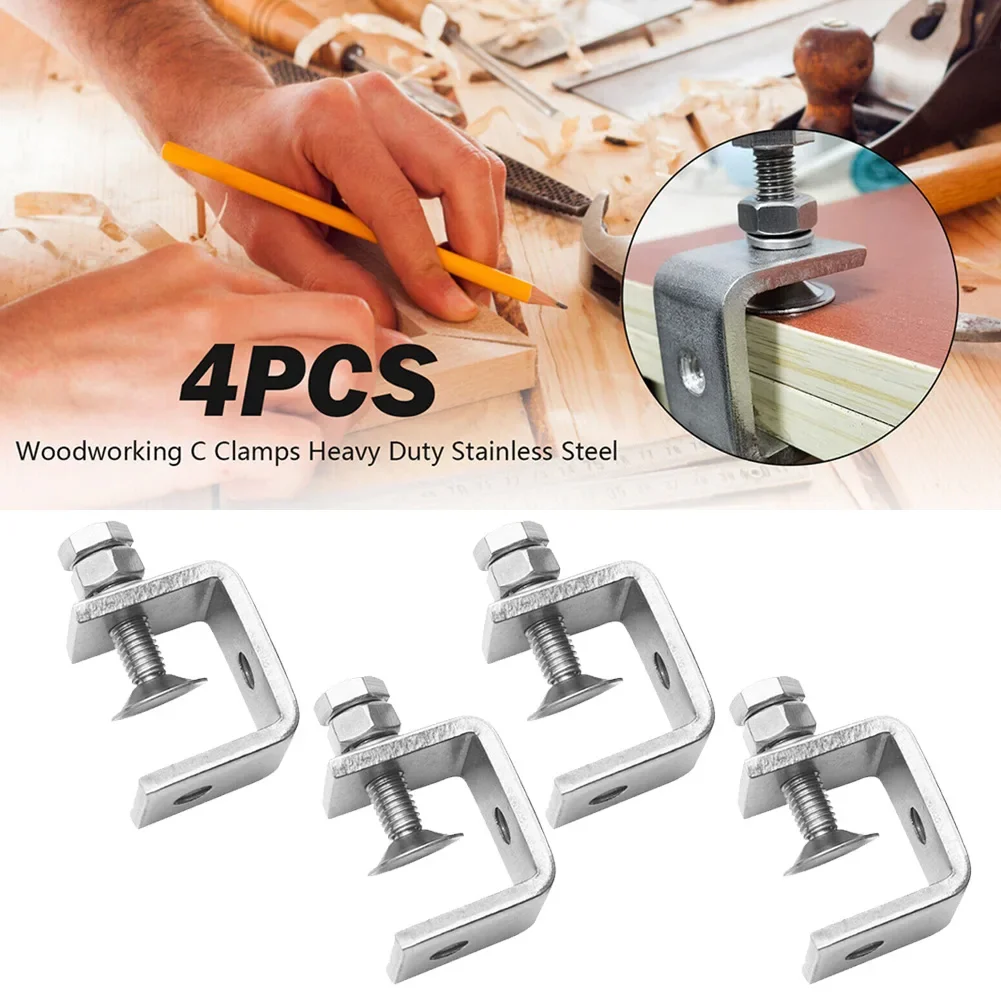 4X Stainless Steel C Clamps Clamp For Mounting U Clamps Small Desk Clamp Adjustable Positioning Screw For General Clamping Needs