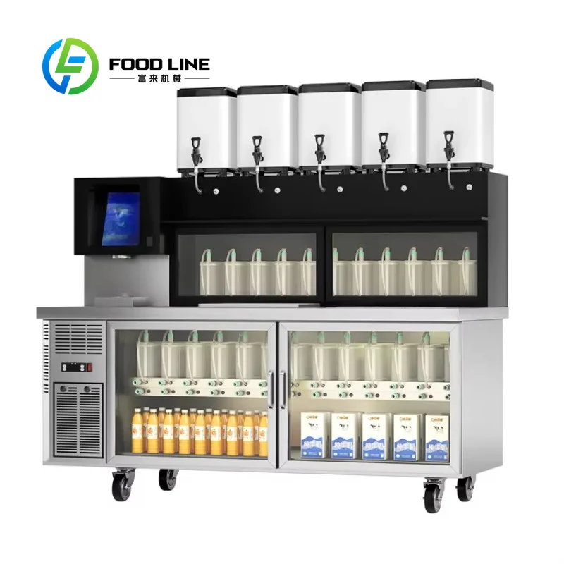 Customize  Commercial New Intelligent Automatic Stainless Steel Milk Tea Boba Making Machine With Refrigerating Counter