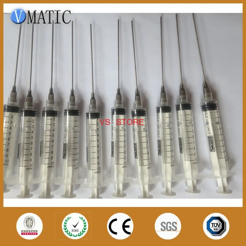 Free Shipping Non Sterilized 10 Sets 10ml/cc Plastic Syringe 16G Luer Lock Dispensing Needle Tips 9.5cm 95mm Tubing Length