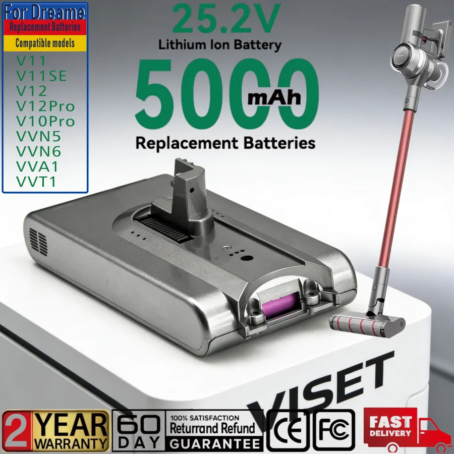 

2026 Original 25.2V 5000mAh replacement battery For Dreame V11 V11SE V12 VVT1 VN6 VA1 Wireless Vacuum Cleaner 18650 Battery Pack