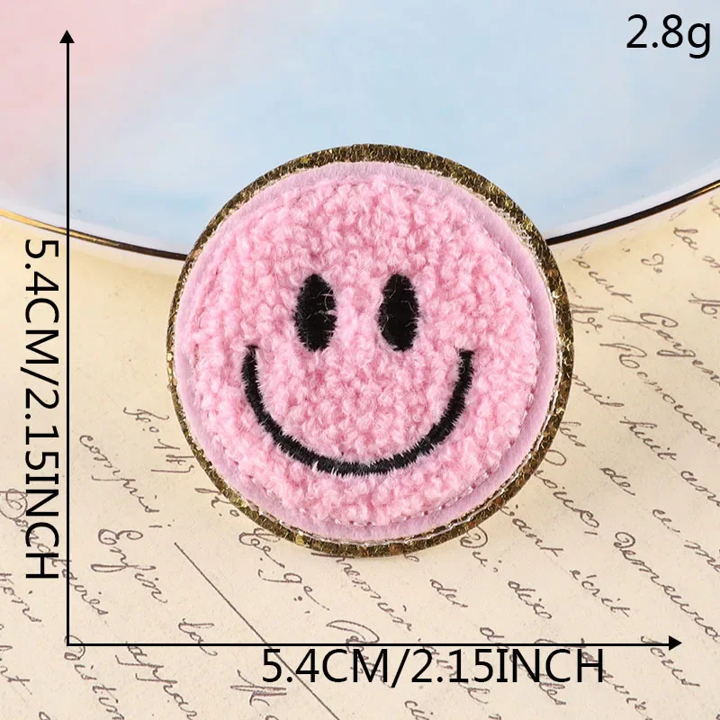 Smile Face Chenille Towel Embroidered Iron on Patches for Clothing Round Badges Girls Kids Bag Shoes DIY Appliques Accessories