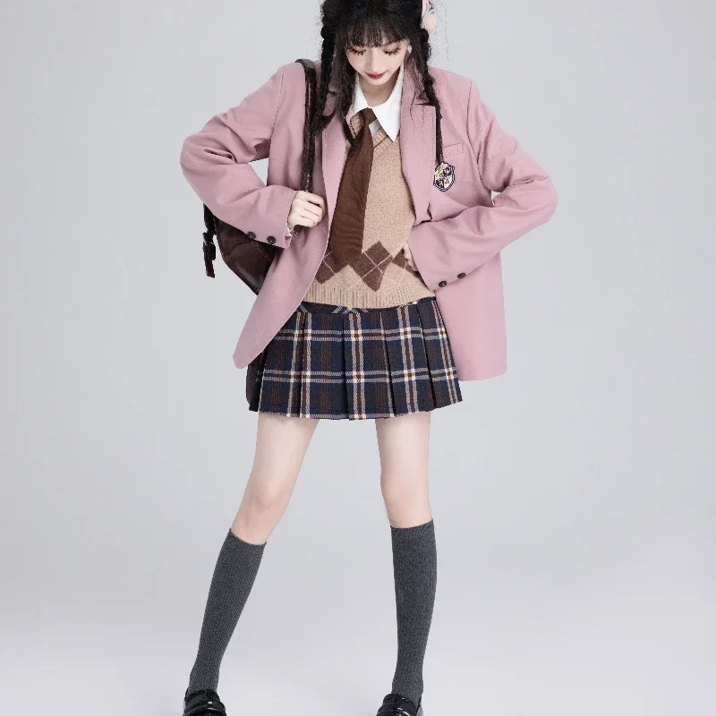 2024 nuevo otoño dulce y lindo traje Collar estilo universitario Rosa Casual Blazers chaqueta para mujer