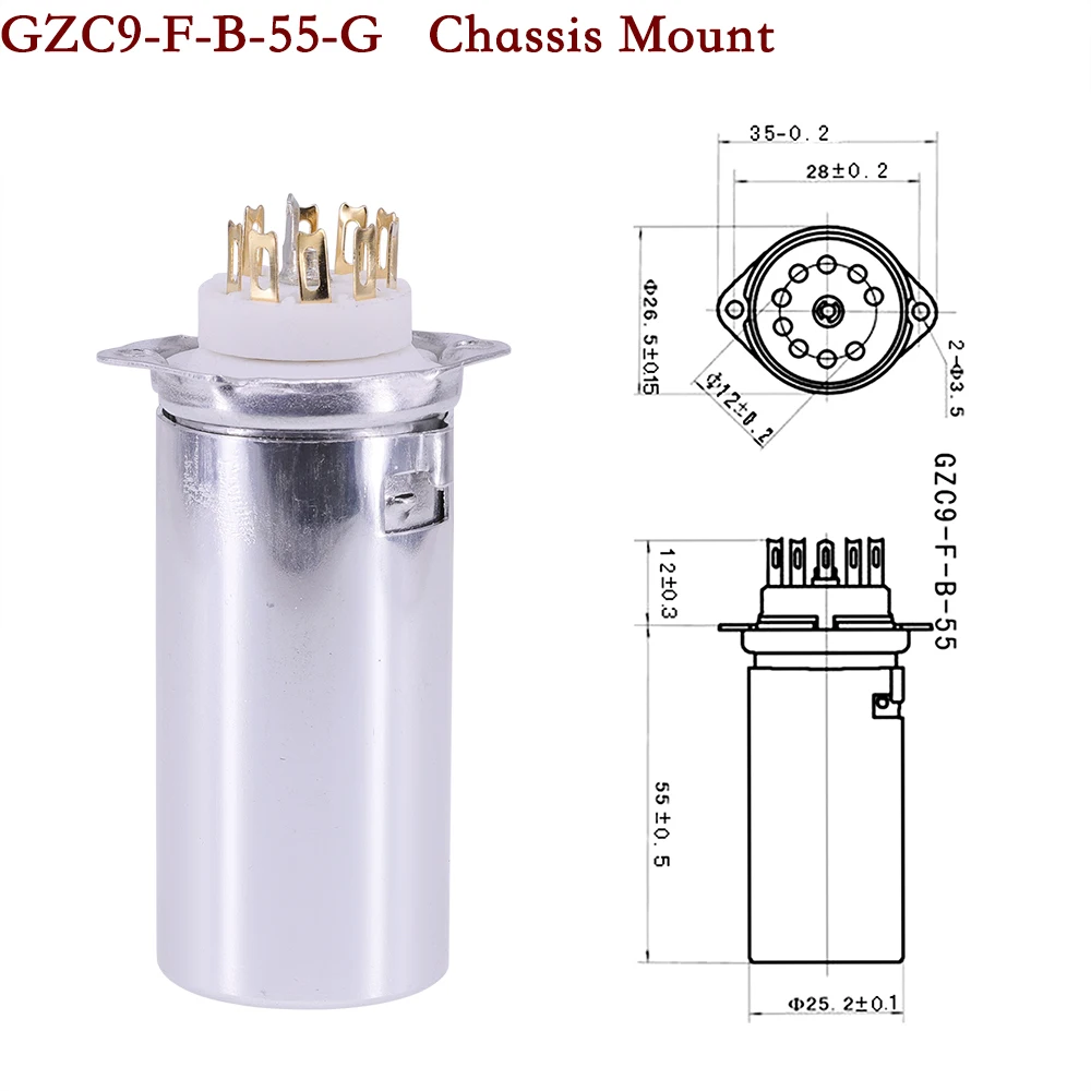 12AX7 12AU7 ECC83 ECC82 E88CC Vintage Amplifier PCB Chassis Mount Full Aluminum Vacuum Tube Shield With 9pin Ceramic Tube Socket