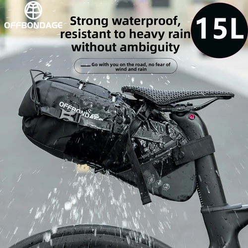 Alforja de bicicleta OFFBONDAGE, impermeable, 15L, bolsa de bicicleta de gran capacidad, bolsa trasera de ciclismo, bolsa trasera plegable para bicicleta de montaña, equipaje de carretera