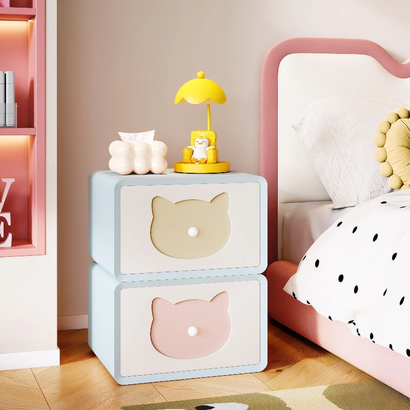 Pink wood bedside table cute dopamine interior aesthetic nightstands Cream wind comodini moderni camera da letto home furniture