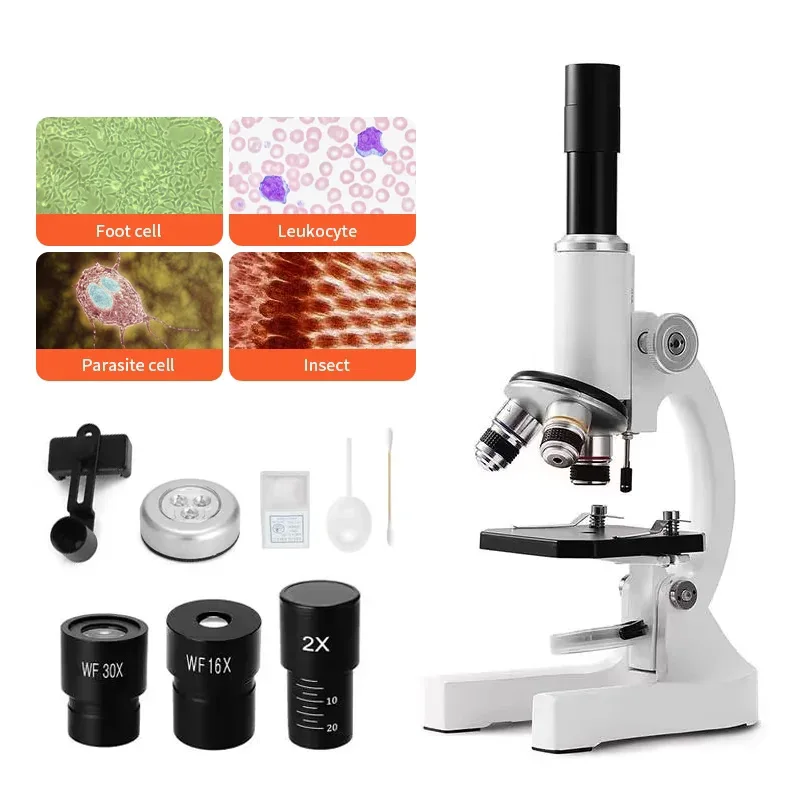 Microscopio ottico per adulti bambini 64X-2400X microscopio composto di ingrandimento con vetrini per microscopio luce di riempimento per studenti