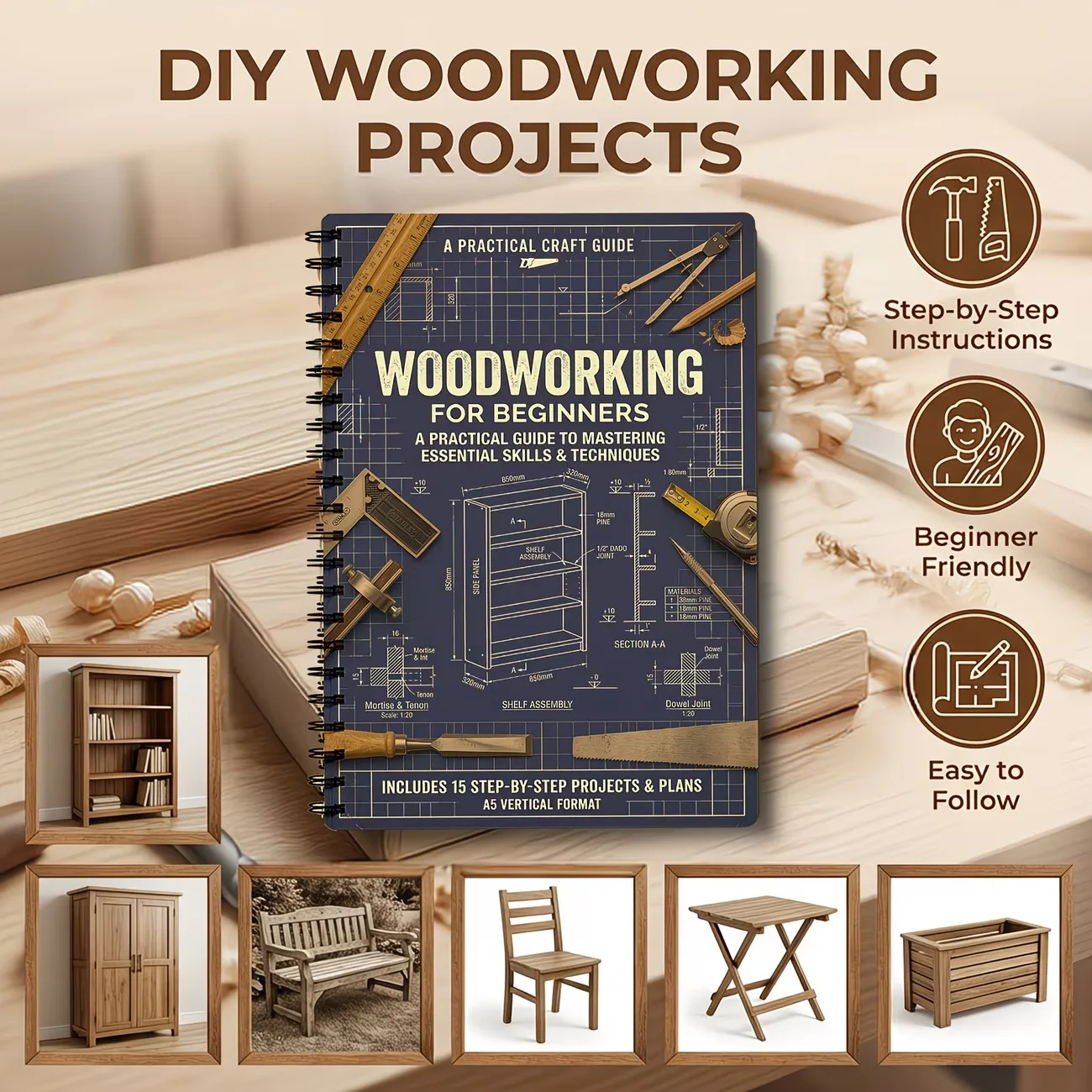 Винтажный прочный блокнот форм – обзор и цена Woodworking Book