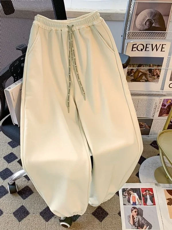 Spodnie damskie plus size 300, wiosenno-jesienne, cienkie, luźne, codzienne, dla puszystych kobiet, wyszczuplające, długie spodnie dresowe, z wysokim stanem i szerokimi nogawkami.