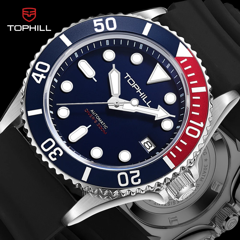 

TOPHILL мужские механические наручные часы для дайвинга NH35 автоматические часы для дайвинга глубина 300 м водонепроницаемые супер светящиеся наручные часы с сапфировым стеклом