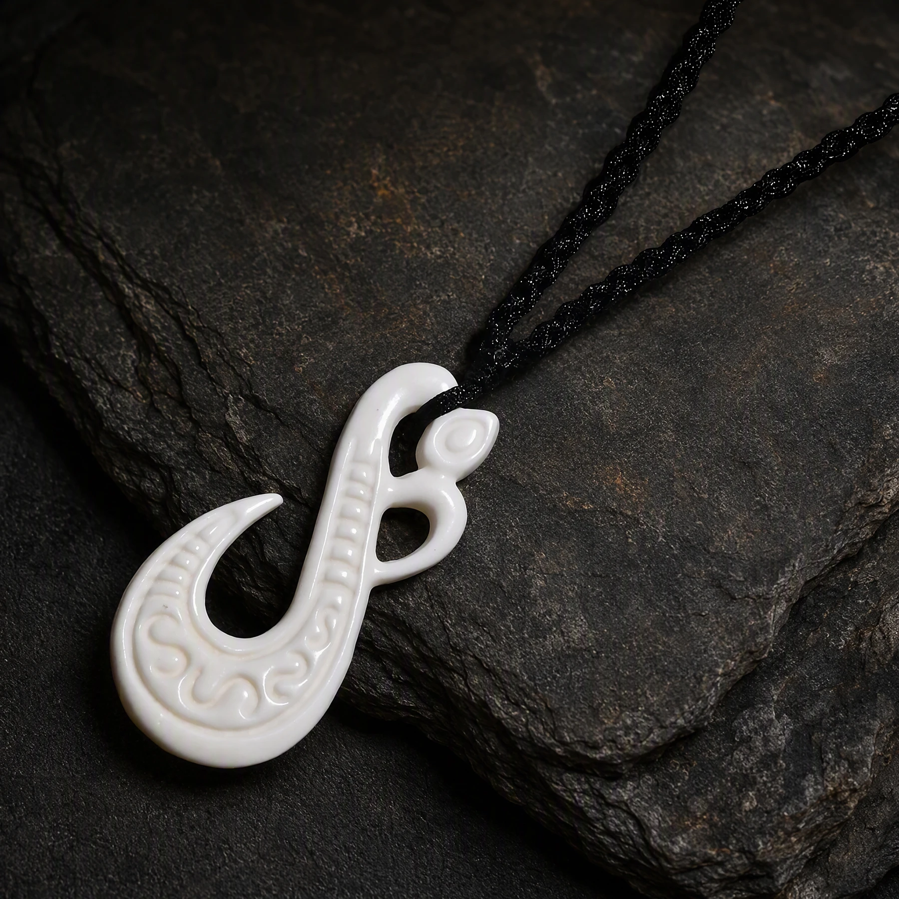 1PC Hawaii Surfer Jewelry Handmade Carved Yak Bone Fish Hook