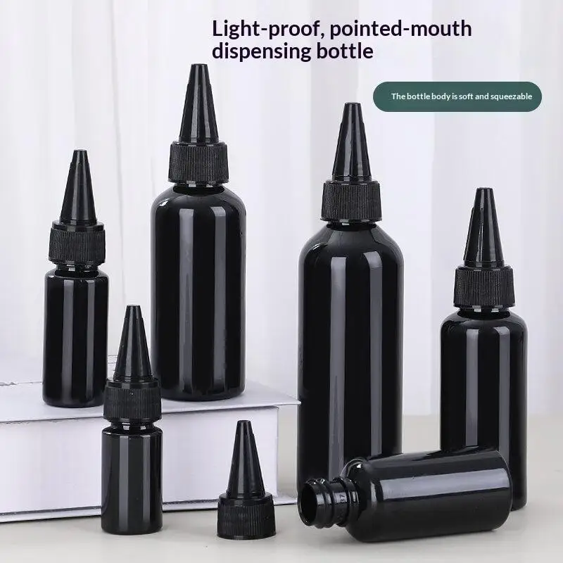 1 Stück schwarze, leere Kunststoffflasche mit zylindrischem Form, weichem Material und Drehverschluss, lichtundurchlässige Klebstoffflasche für UV-Harzkleber und Flüssigkeiten. – Detail 1