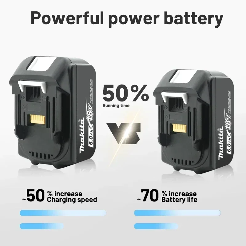 Genuine Makita 18v Battery With Charger,Makita 18 v Battery 6.0Ah 5.0ah,,Rechargeable Lithium Ion for BL1850 LXT400 Power Tool